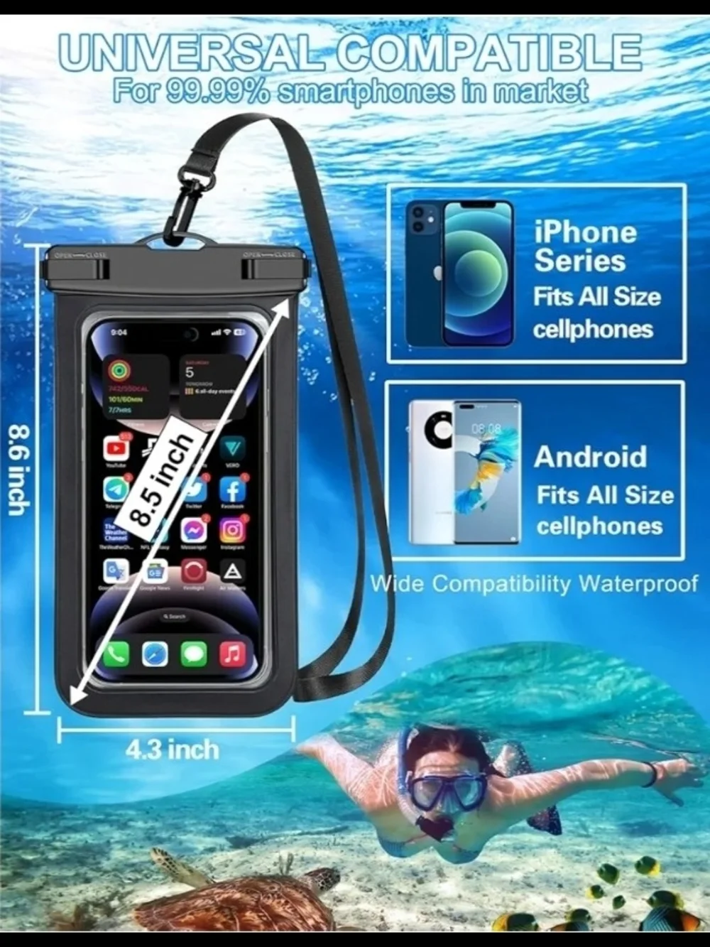 Universal Waterproof Black Phone Pouch with Lanyard BNIB